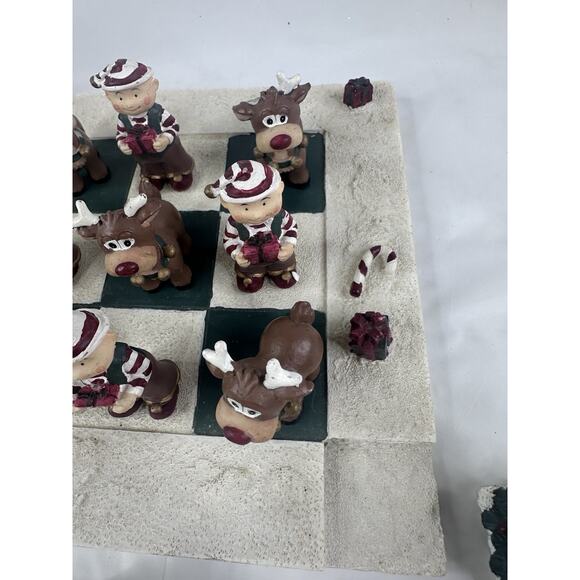 Christmas Tic-Tac-Toe Set Elves Reindeer Games Decor Resin - Picture 7 of 9